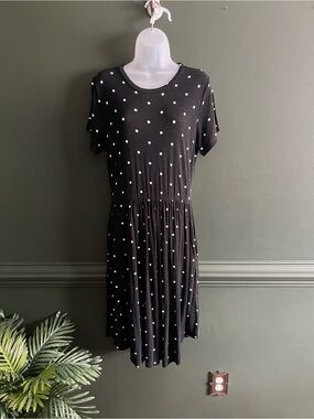 Black Polka Dot Short-Sleeve Fit & Flare Dress